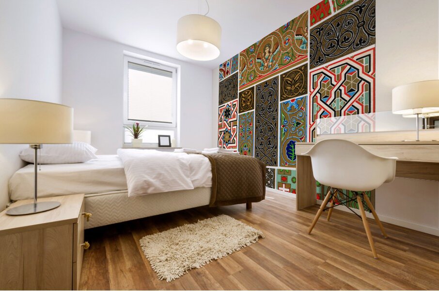 Byzantine pattern. 1888 edition Lornement Polychrome by Albert Racine 1825–1893. Mural print