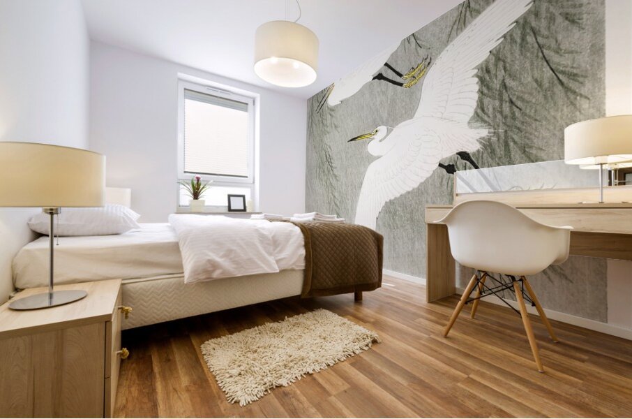 Little Egrets in flight 1925 - 1936 by Ohara Koson 1877-1945. Mural print