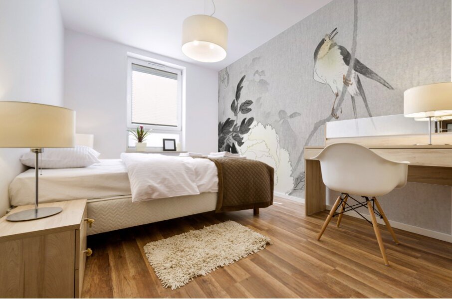 Swallow with Peony 1900 - 1930 by Ohara Koson 1877-1945. Mural print