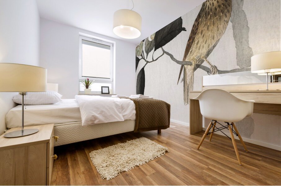 Lapwing on tree stump 1900 - 1930 by Ohara Koson 1877-1945. Mural print