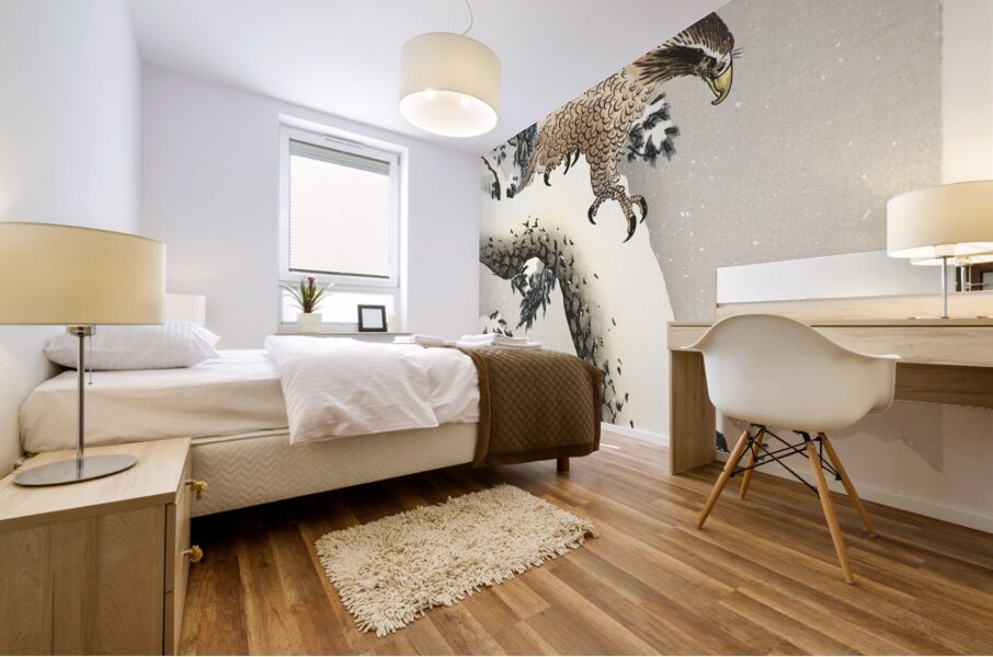 Eagle on a tree branch 1887 - 1930 by Ohara Koson 1877-1945. Mural print