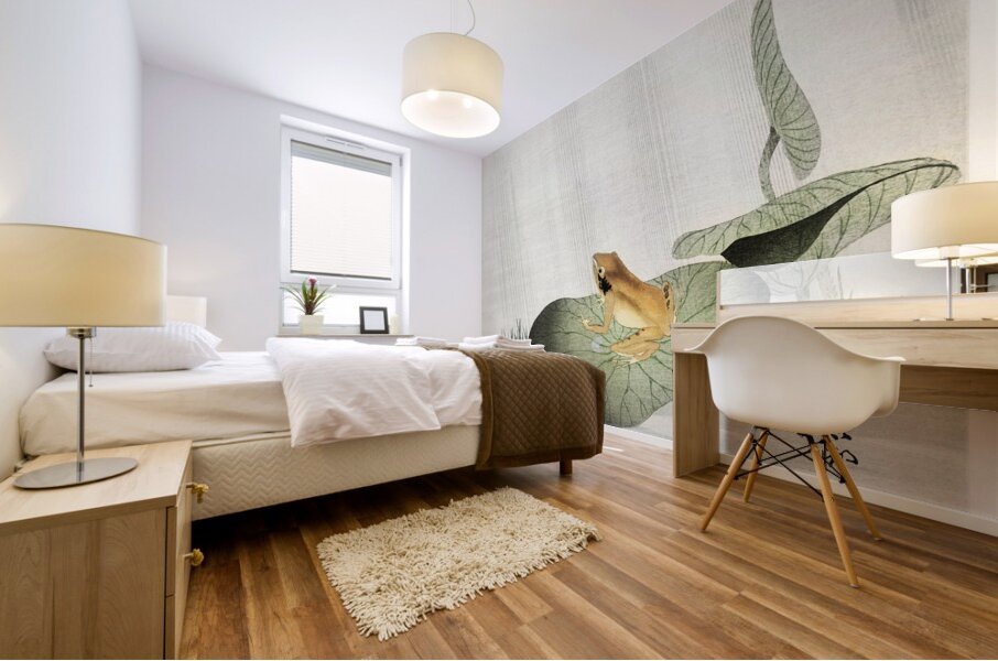 Frog on lotus leaf 1900 - 1930 by Ohara Koson 1877-1945. Mural print