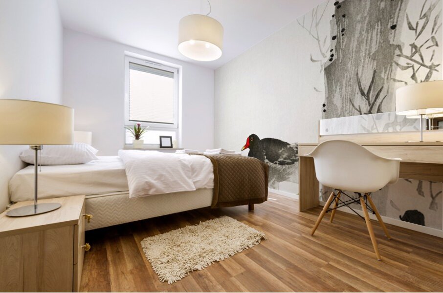 Moorhen 1900 - 1936 by Ohara Koson 1877-1945. Mural print