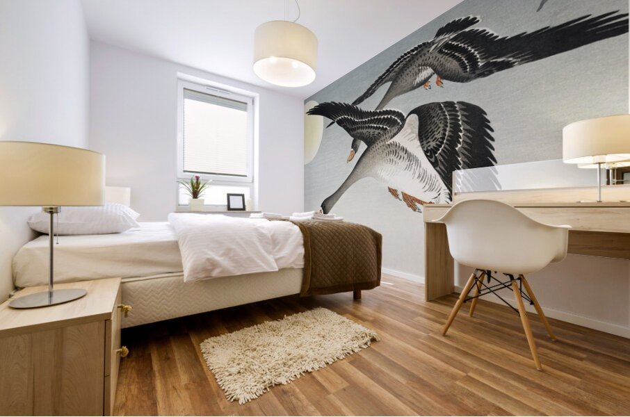 Birds at full moon 1900 - 1936 by Ohara Koson 1877-1945. Mural print