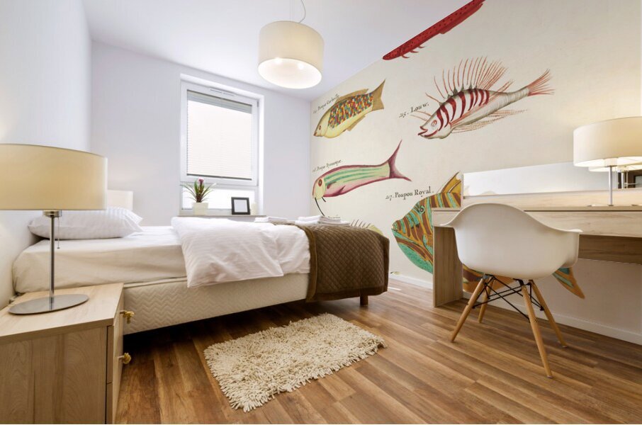 Colourful and surreal illustrations of fishes found in Moluccas Indonesia and the East Indies by Louis Renard 1678 -1746 from Histoire naturelle des plus rares curiositez de la mer des Indes 1754. Mural print