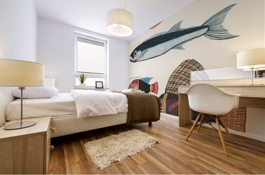 Colourful and surreal illustrations of fishes found in Moluccas Indonesia and the East Indies by Louis Renard 1678 -1746 from Histoire naturelle des plus rares curiositez de la mer des Indes 1754. Mural print