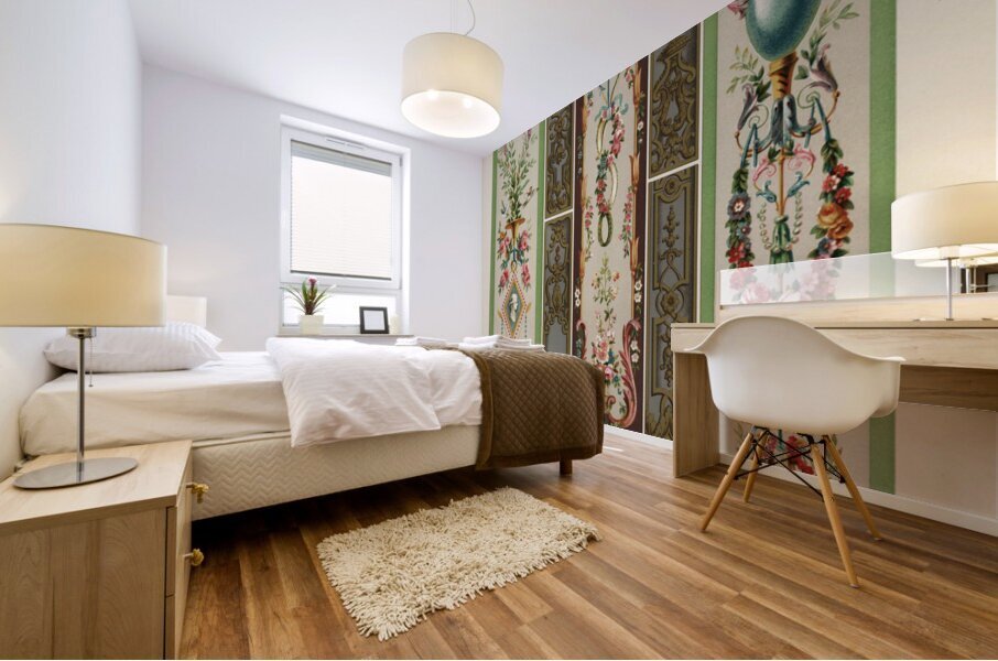 18th Century pattern. 1888 edition Lornement Polychrome by Albert Racine 1825–1893. Mural print