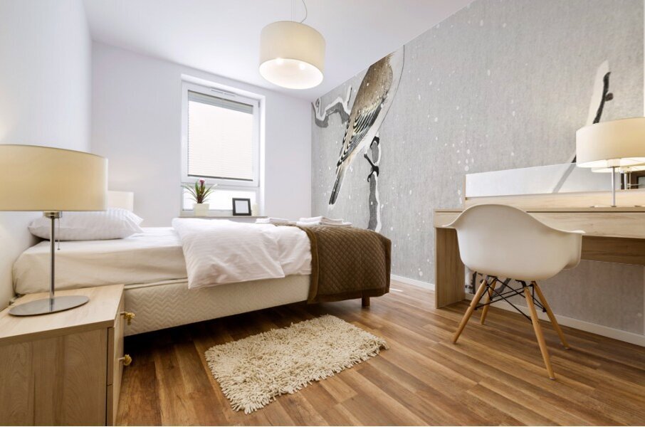 Bohemian bird on snowy branch 1900 - 1930 by Ohara Koson 1877-1945. Mural print