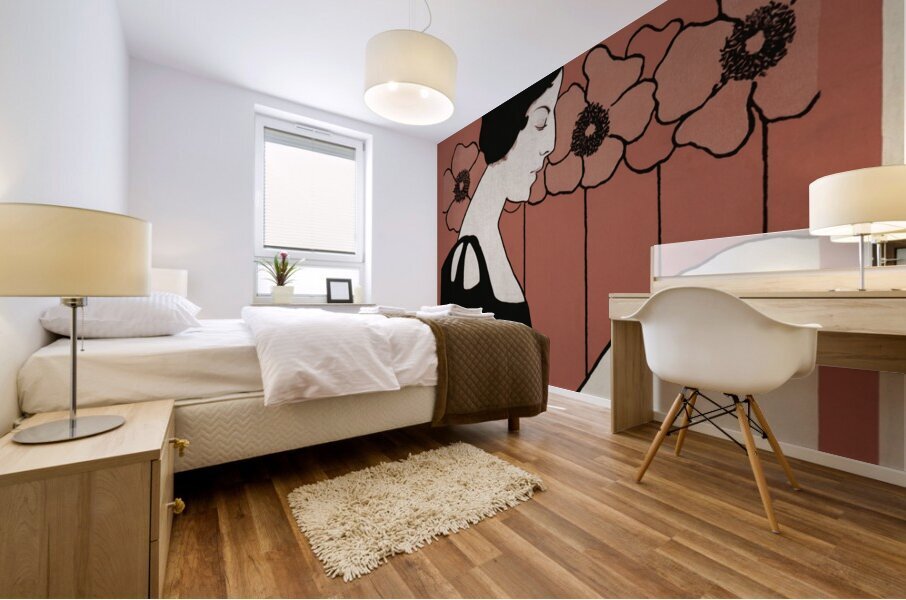 The Boston Sunday Herald 1895–1901 vintage poster of a woman reading a newspaper in art nouveau style by Ethel Reed.  Mural print