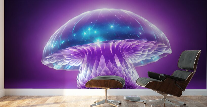 Purple Moon  Mushroom By ISHISH Wall Murals