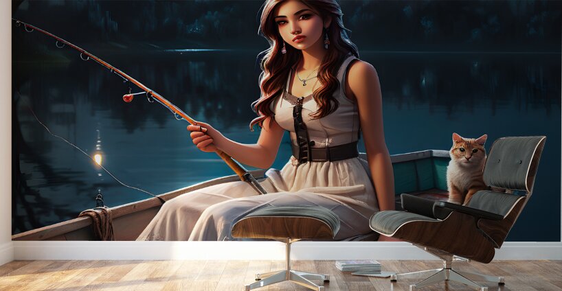 A Girl On A Fishing Boat By ISHISH Wall Murals