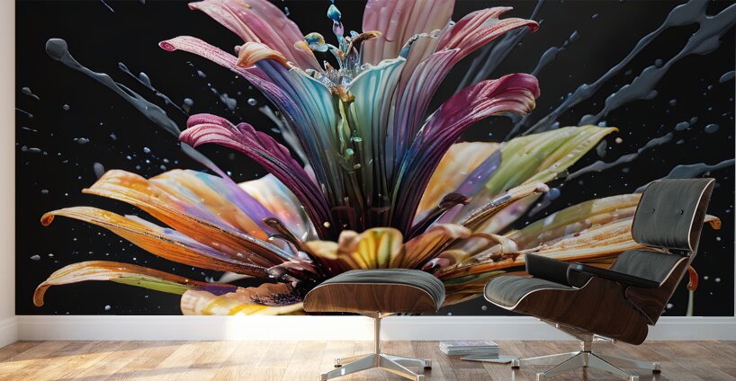 Zebra Stripe Splash Flower By ISHISH Wall Murals