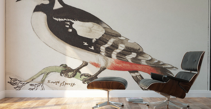 Great spotted woodpecker in vintage style Wall Murals
