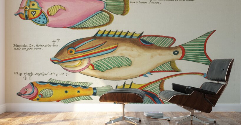 Colourful and surreal illustrations of fishes found in Moluccas Indonesia and the East Indies by Louis Renard 1678 -1746 from Histoire naturelle des plus rares curiositez de la mer des Indes 1754. Wall Murals