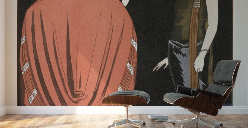 La voie lact&eacutee: Robe et manteau pour le soir de Worth 1921 fashion illustration  by George Barbier.  Wall Murals