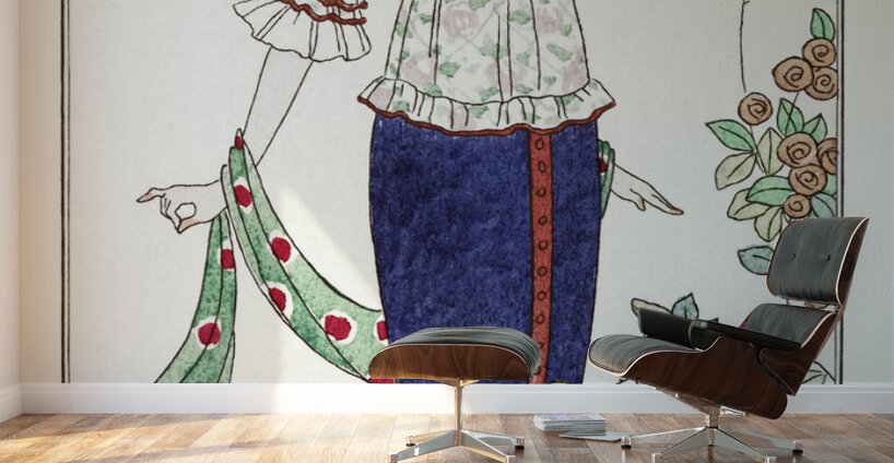 Costumes Parisiens no. 3: Toilette d&Eacutet&eacute Toilette d&Eacutet&eacute Blouson de Linon sur Jupe de foulard from Journal des Dames et des Modes 1912 fashion illustration  by George Barbier.  Wall Murals