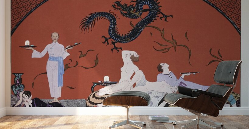 Chez la Marchande de Pavots 1920 fashion illustration  by George Barbier. Wall Murals