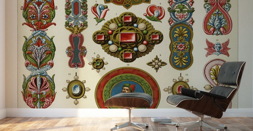 Renaissance pattern. 1888 edition Lornement Polychrome by Albert Racine 1825–1893. Wall Murals