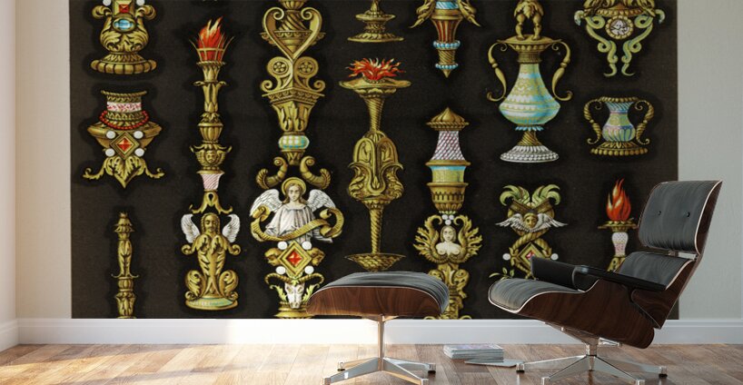 16th Century pattern. 1888 edition Lornement Polychrome by Albert Racine 1825–1893. Wall Murals