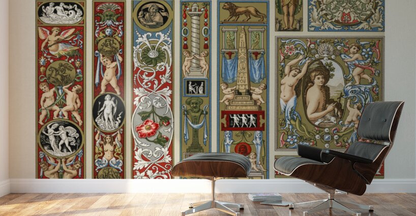 Renaissance pattern. 1888 edition Lornement Polychrome by Albert Racine 1825–1893. Wall Murals