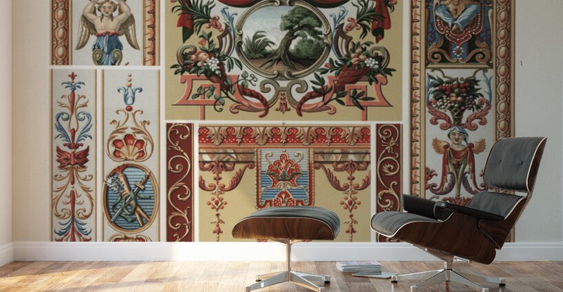 18th Century pattern. 1888 edition Lornement Polychrome by Albert Racine 1825–1893. Wall Murals