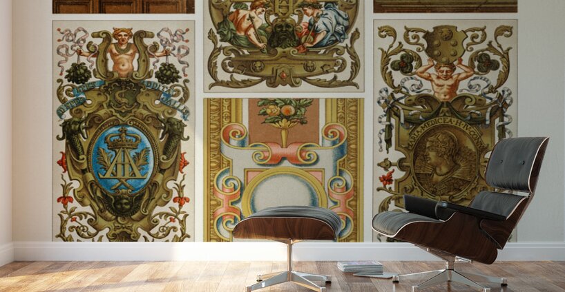 Renaissance pattern. 1888 edition Lornement Polychrome by Albert Racine 1825–1893. Wall Murals