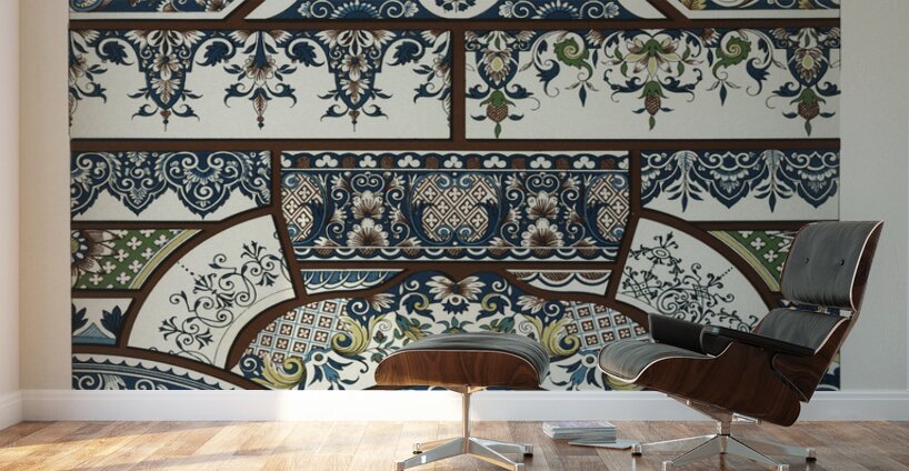 17th and 18th Century pattern. 1888 edition Lornement Polychrome by Albert Racine 1825–1893. Wall Murals