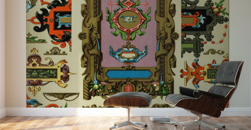 16th and 17th Century pattern. 1888 edition Lornement Polychrome by Albert Racine 1825–1893. Wall Murals