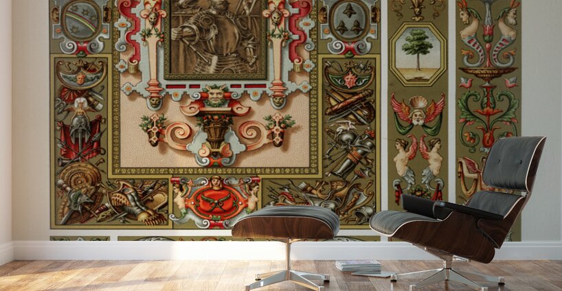 Renaissance pattern. 1888 edition Lornement Polychrome by Albert Racine 1825–1893. Wall Murals