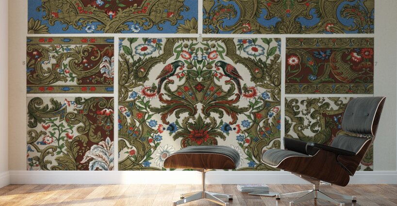 17th and 18th Century pattern. 1888 edition Lornement Polychrome by Albert Racine 1825–1893. Wall Murals