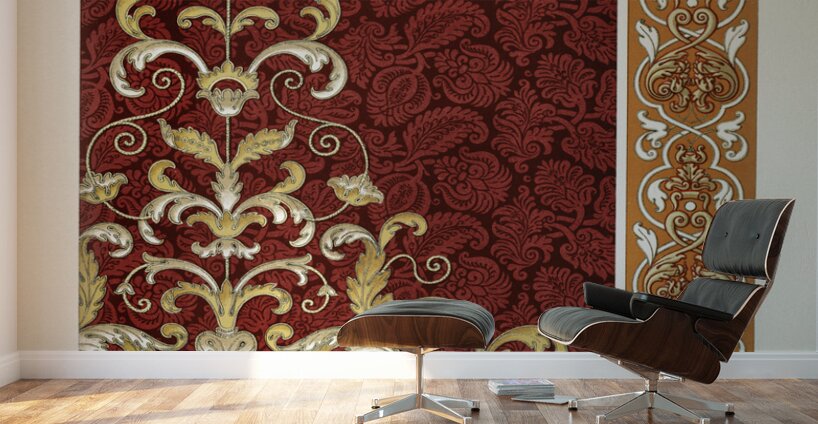 16th and 17th Century pattern. 1888 edition Lornement Polychrome by Albert Racine 1825–1893. Wall Murals