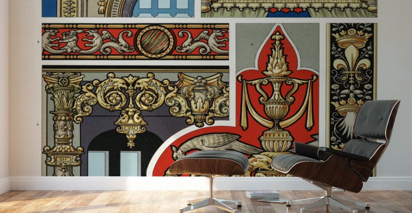 Renaissance pattern. 1888 edition Lornement Polychrome by Albert Racine 1825–1893. Wall Murals