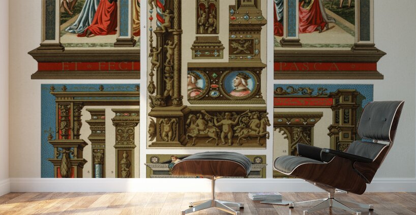 Renaissance pattern. 1888 edition Lornement Polychrome by Albert Racine 1825–1893. Wall Murals