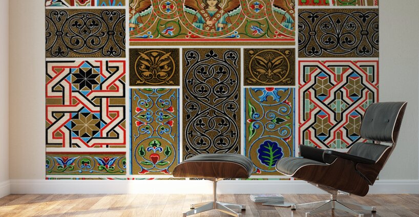 Byzantine pattern. 1888 edition Lornement Polychrome by Albert Racine 1825–1893. Wall Murals