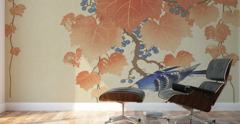 Great tit on paulownia branch 1925 - 1936 by Ohara Koson 1877-1945. Wall Murals