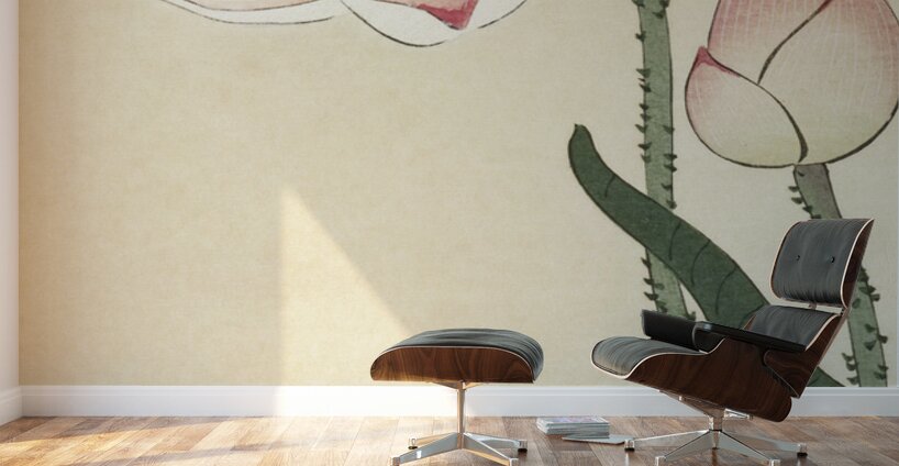 Gallinule with Lotus Flowers 1900 - 1930 by Ohara Koson 1877-1945. Wall Murals