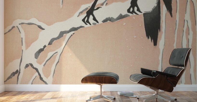 Crow on snowy branch 1900 - 1936 by Ohara Koson 1877-1945. Wall Murals