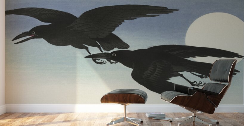 Crows at full moon 1925 - 1936 by Ohara Koson 1877-1945. Wall Murals