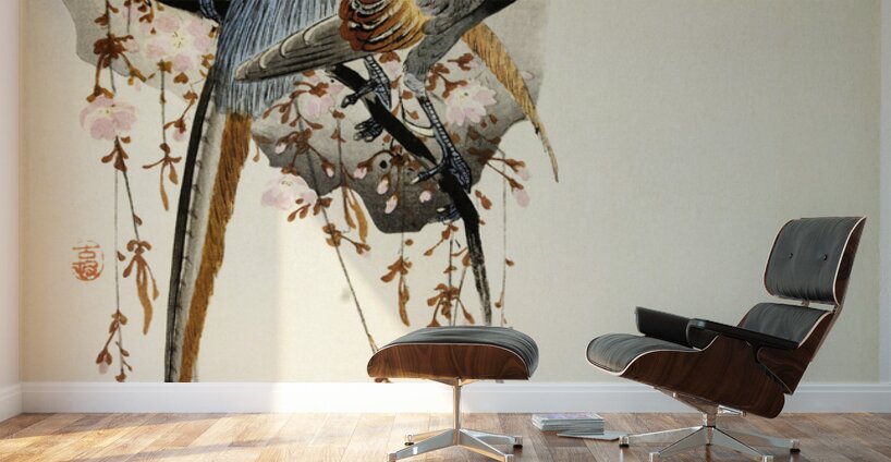 Pheasant couple and plum blossom 1900 - 1930 by Ohara Koson 1877-1945. Wall Murals