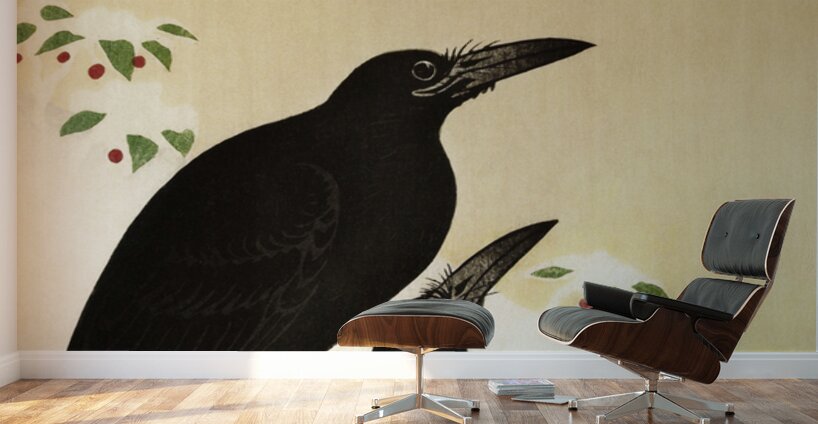 Crows in snow 1900 - 1936 by Ohara Koson 1877-1945. Wall Murals
