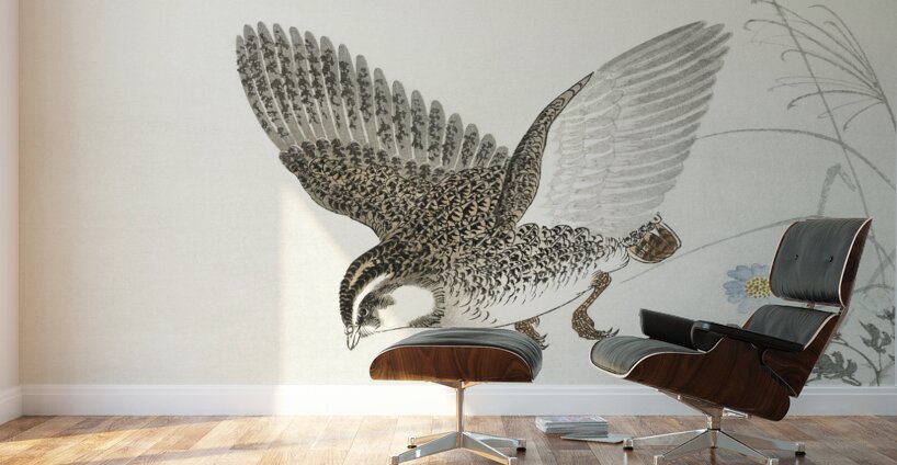Flying quail 1900 - 1930 by Ohara Koson 1877-1945. Wall Murals