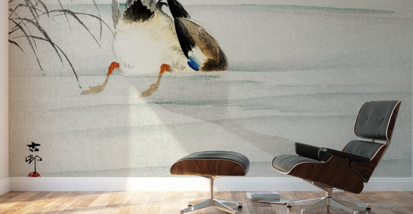Mallard the head under water 1900 - 1930 by Ohara Koson 1877-1945. Wall Murals