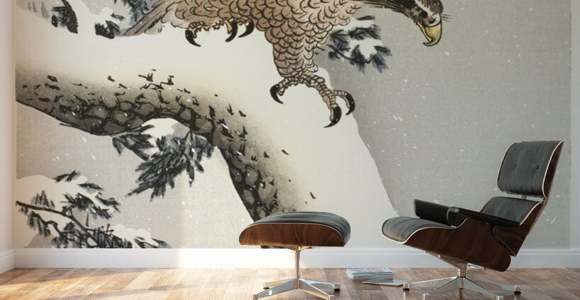 Eagle on a tree branch 1887 - 1930 by Ohara Koson 1877-1945. Wall Murals