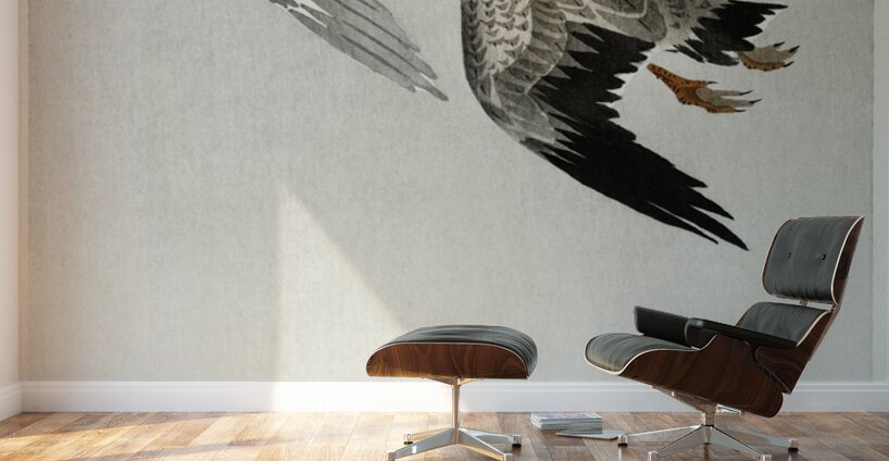 Great geese flying in the snow 1900 - 1910 by Ohara Koson 1877-1945. Wall Murals