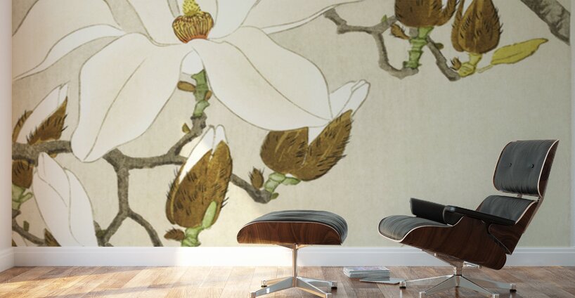 Myna on Magnolia Branch 1900 - 1910 by Ohara Koson 1877-1945. Wall Murals