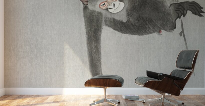 Monkey and reflection of the moon 1900 - 1936 by Ohara Koson 1877-1945. Wall Murals