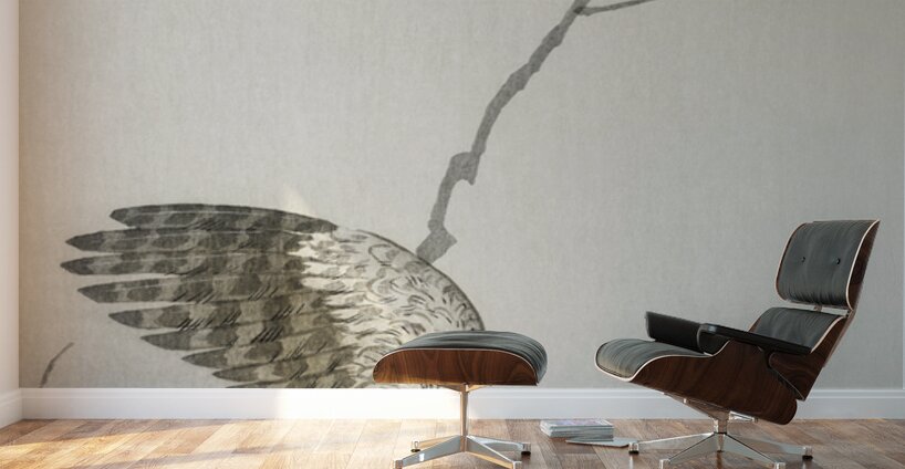 Quail at moon sickle 1900 - 1910 by Ohara Koson 1877-1945. Wall Murals