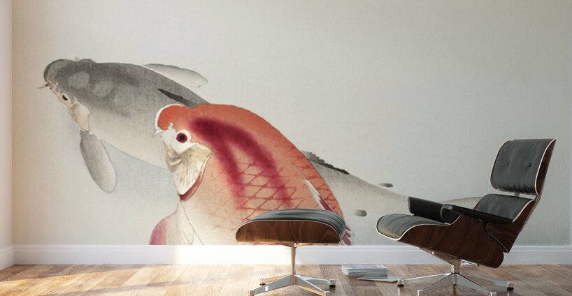 Two carp 1900 - 1930 by Ohara Koson 1877-1945. Wall Murals