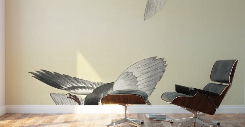 Two fighting birds 1900 - 1936 by Ohara Koson 1877-1945. Wall Murals