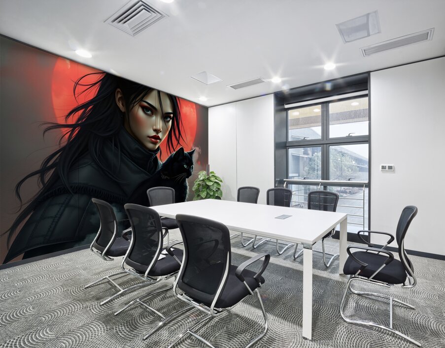 Ronin Woman and Her Cat By ISHISH Wall Printing